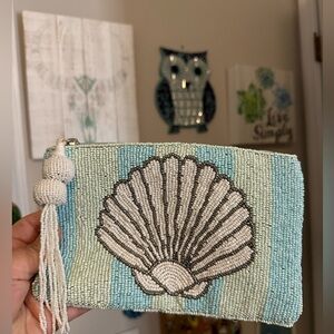 Beaded Seashell Clutch with Tassel